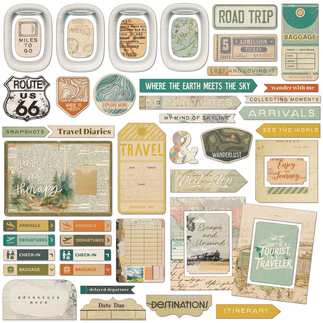 Travel Diaires Chipboard Elements