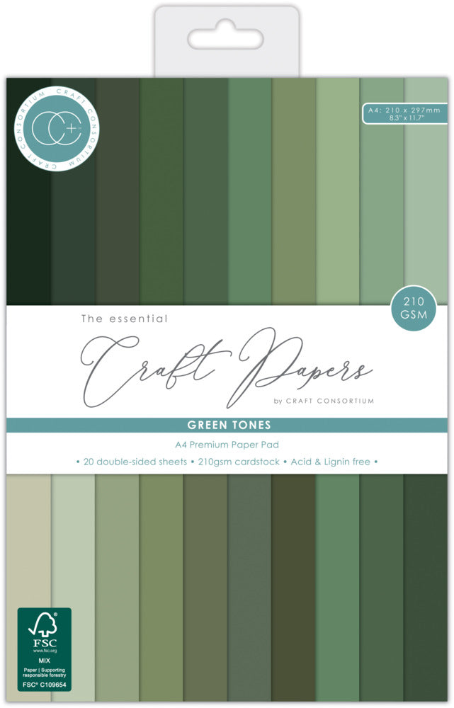 Craft Consortium A4 Premium Cardstock Pad, Green Tones