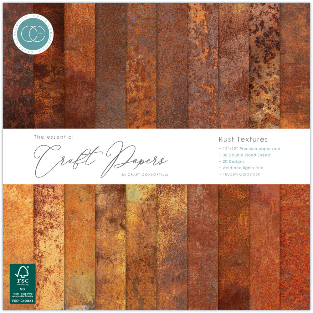 Craft Consortium 12X12 Essential Craft Papers Pad, Rust Textures