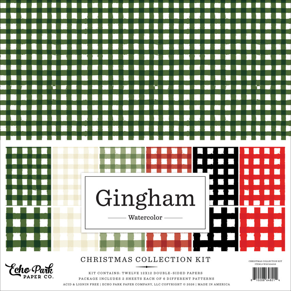 Echo Park 12X12 Collection Kit, Watercolor Gingham Christmas