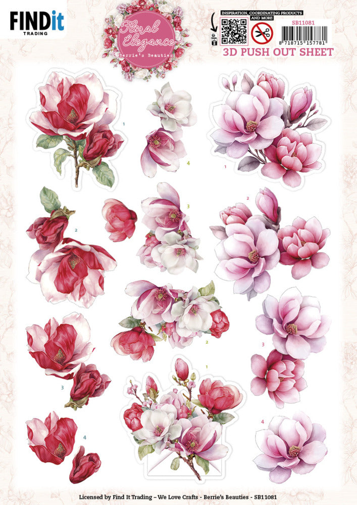 Floral Elegance Magnolia 3D Push Out Sheet