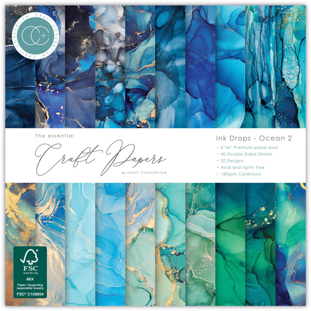 Craft Consortium 12X12 Essential Craft Papers Pad, Ink Drops - Ocean 2