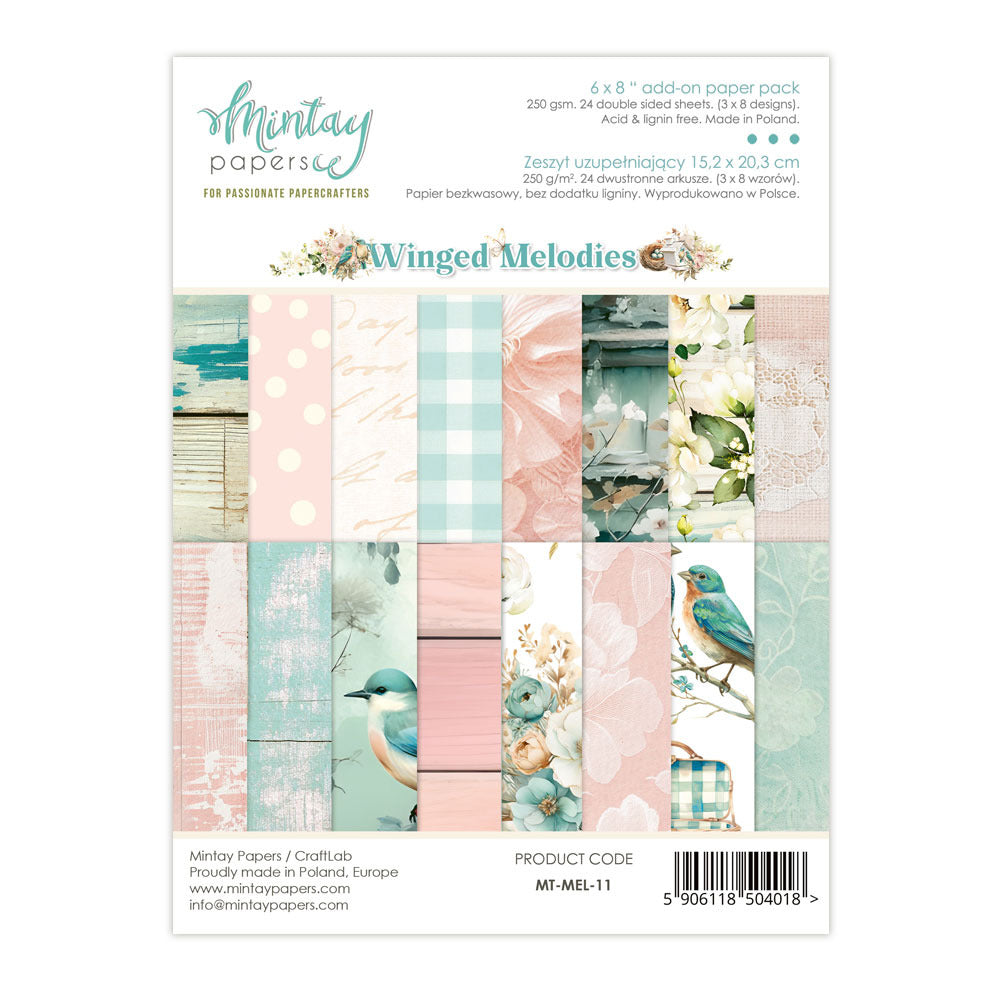 Mintay 6X8 Add-on Paper Pad, Winged Melodies