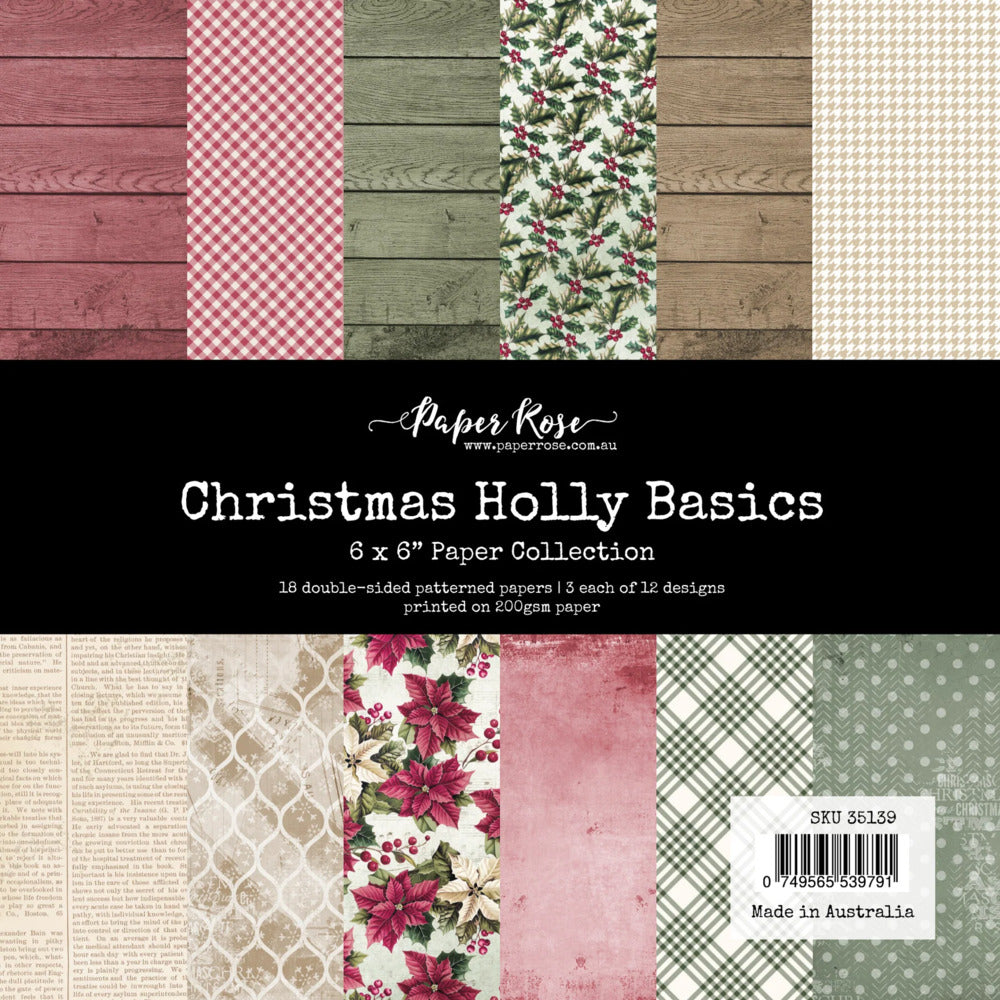 Paper Rose 6X6 Paper Collection, Christmas Holly Basics