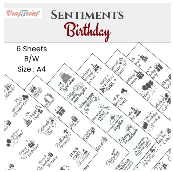 CrafTreat Sentiment Sheets - Birthday 6 designs