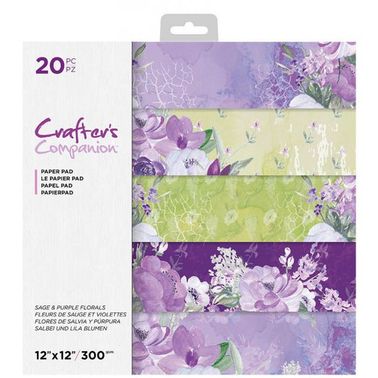 Crafter’s Companion Sage and Purple Florals Paper Pad 12x12