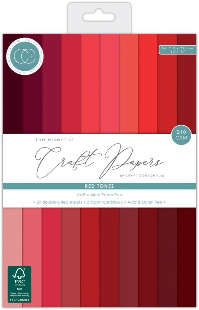 Craft Consortium A4 Premium Cardstock Pad, Red Tones