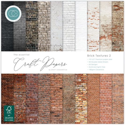 Craft Consortium 12X12 Essential Craft Papers Pad, Brick Textures 2