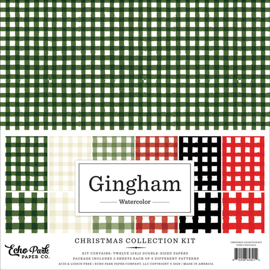 Echo Park 12X12 Collection Kit, Watercolor Gingham Christmas