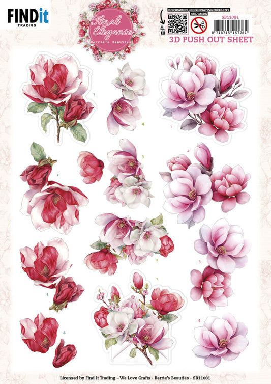 Floral Elegance Magnolia 3D Push Out Sheet