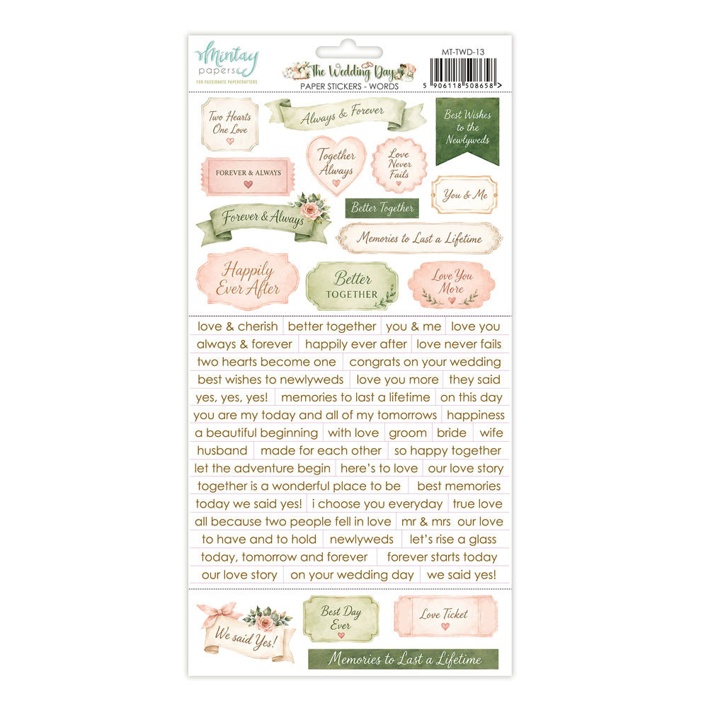 Mintay 6x12 Paper Stickers, The Wedding Day - Words