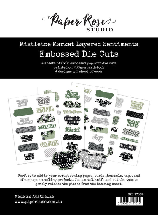 Paper Rose Mistletoe Market Collection -Layered Sentiments Embossed Die Cuts