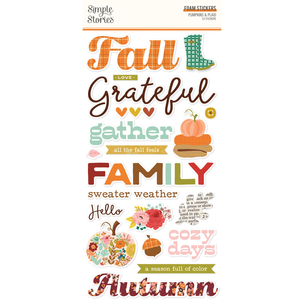 Simple Stories Foam Stickers, Pumpkin & Plaid