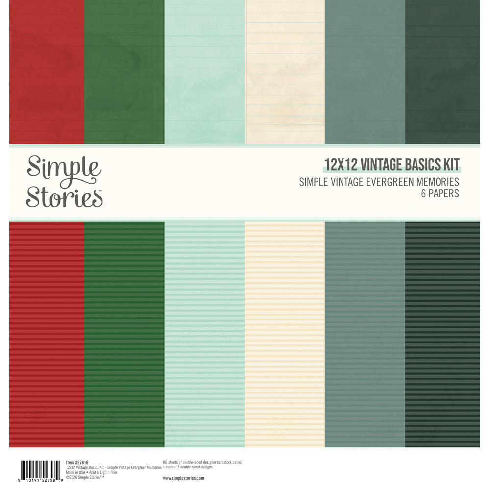 Simple Stories 12X12 Basics Kit, Simple Vintage Evergreen Memories