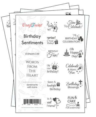 CrafTreat Sentiment Sheets - Birthday 6 designs