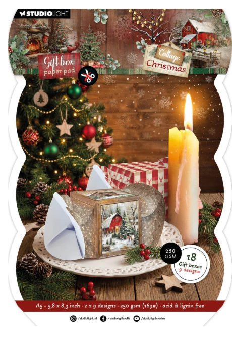 Studio Light Giftbox Paper Pad Christmas Cracker Cottage Christmas 18 Sheets