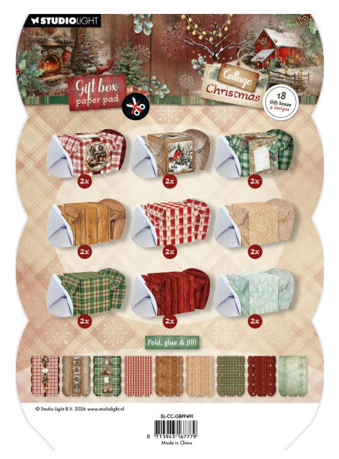 Studio Light Giftbox Paper Pad Christmas Cracker Cottage Christmas 18 Sheets