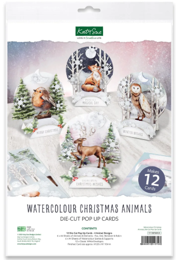 Katy Sue Watercolor Christmas Animals Pop Up Card Making Kit